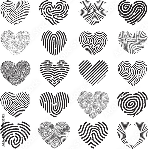 Set of fingerprint icons, collection of different human finger prints, biometric identification, security and identity concept, vector illustration