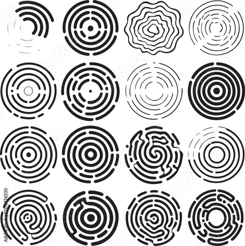 Set of fingerprint icons, collection of different human finger prints, biometric identification, security and identity concept, vector illustration