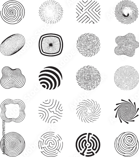 Set of fingerprint icons, collection of different human finger prints, biometric identification, security and identity concept, vector illustration