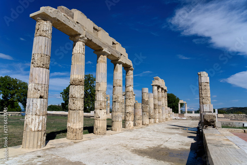 фотографія Reconstructed Doric peristyle colonnade of the ancient Palace of Philip II at Ai