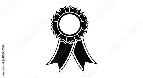 A black ribbon rosette with flowing tails is depicted as a silhouette
