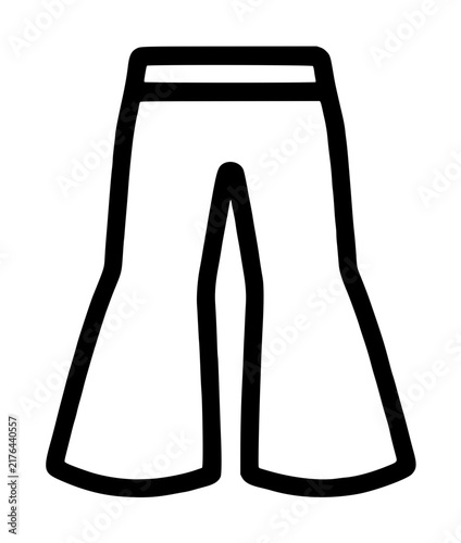 Hand-traced vector icon illustration of bell-bottom pants featuring flared wide-leg trouser silhouette in minimalist black outline style for fashion design and apparel graphics