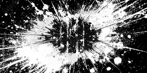 Bild auf Leinwand Ink Splatter Explosion Dynamic abstract art featuring a chaotic burst of black and white ink, resembling an explosion or a cosmic event