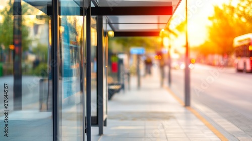 Silver Daylight Across the Textured Paving: Urban Sidewalk With Modern Bus Stop Shelter Urban Sidewalk Pu â€“ Skyline Study 3