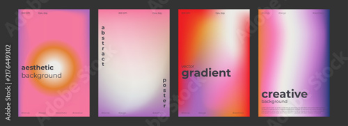 Set of abstract vertical gradient backgrounds with soft blurred colors and smooth sunset inspired blends. Modern vector poster templates in minimal aesthetic with vibrant warm tones.