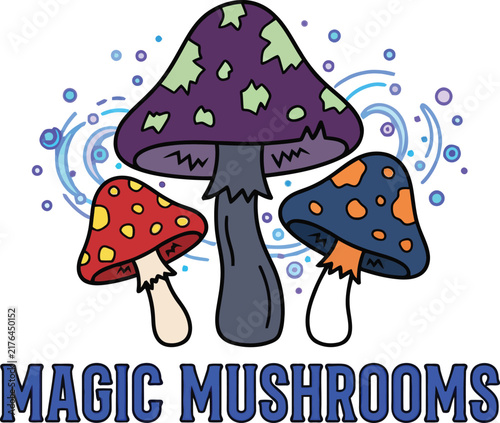 Colorful Magic Mushrooms Illustration for Fantasy and Nature Themes