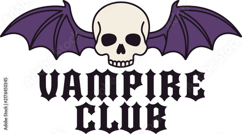 Skull with Bat Wings Vampire Club Logo Illustration