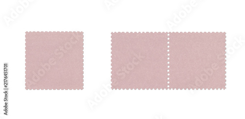 Set of dusty pink perforated paper cards with square sheet and two-part tear-off ticket on a transparent background