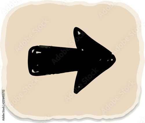 Hand drawn black arrow icon on a textured beige paper background