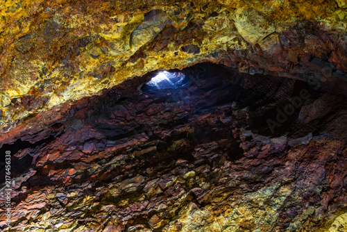 Colorful volcanic rock inside Þríhnúkagígur volcano in Iceland