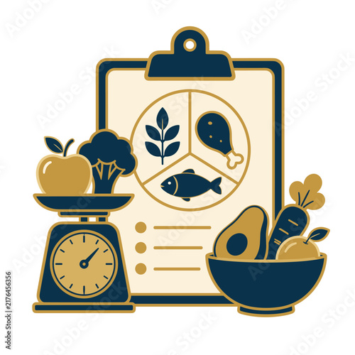 Healthy nutrition scale and diet chart for weight loss and wellness