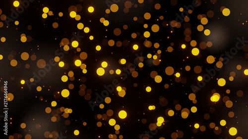 Golden Bokeh Particles Floating Randomly on Black Background Stock Loop Motion Graphics