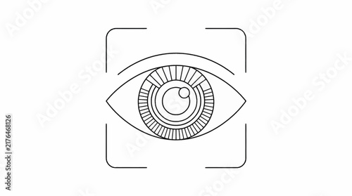 Iris scanner and biometric eye recognition outline icon vector illustration