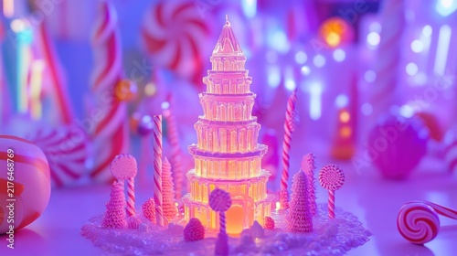 Illuminated Candy Castle, Festive Lights, Sweet Treats, Holiday Decor