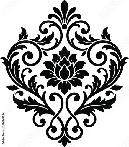 фотографія Elegant black damask floral pattern isolated on a white background featuring int