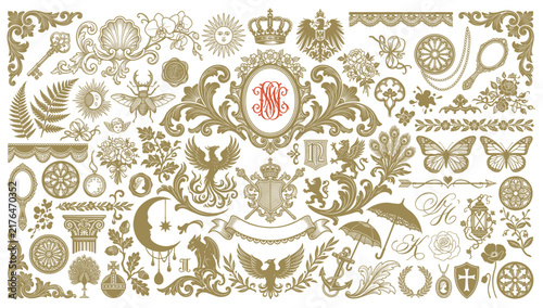 Konstfotografi Vector set of Classical baroque vintage elements Decorative design