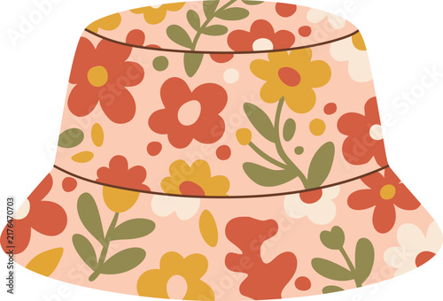 Floral Bucket Hat Vintage Summer Vector