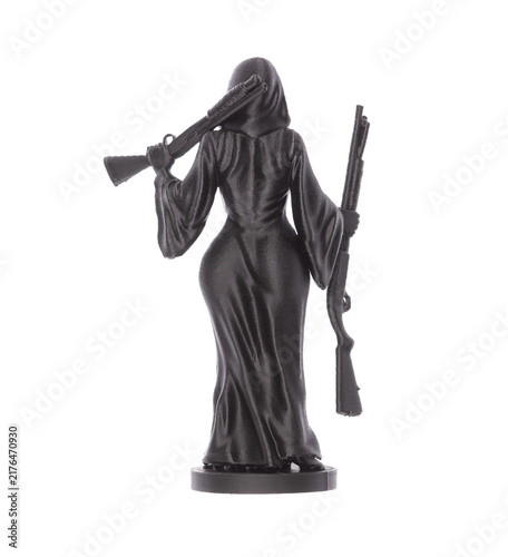 figurine of  woman with  gun isolated on  white background