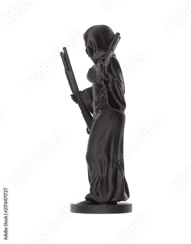 figurine of  woman with  gun isolated on  white background