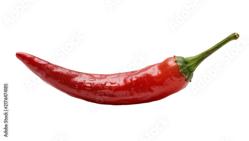 Принти на полотні Shiny red chili pepper with water droplets, isolated on transparent background