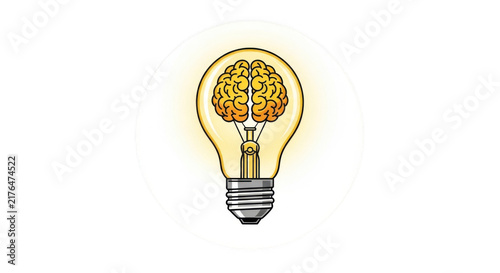 Light bulb with human brain inside representing creative idea and innovation concept