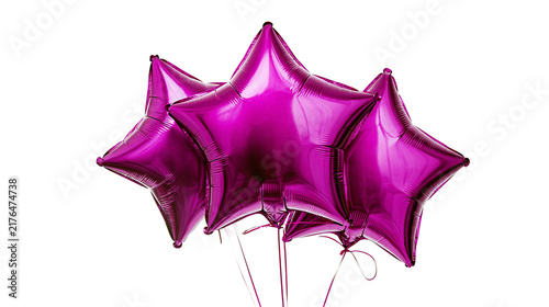 Konstfotografi Shiny magenta star-shaped foil balloons, isolated on transparent background