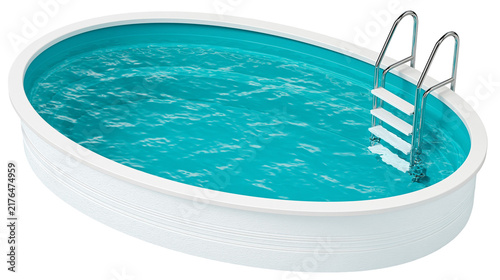 Картината върху платно Oval above ground swimming pool with metal ladder and clear blue water, isolated
