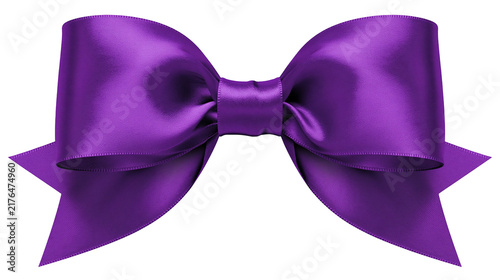 Shiny purple satin ribbon bow, isolated on transparent background