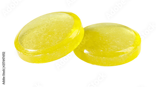 Fotografía Two shiny yellow oval hard candies, isolated on transparent background