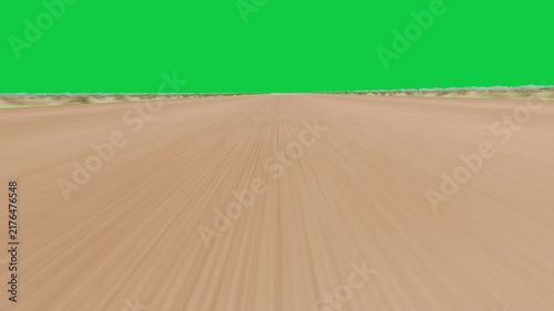 Camera shifting forward ground streaking to horizon, scrub staying, transparent sky showing motion