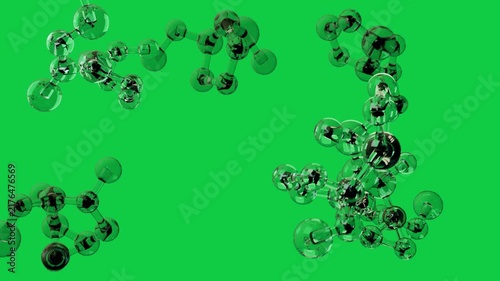 Light pulse causing glass clusters drifting and rotating on clear bg, layering and clearing center