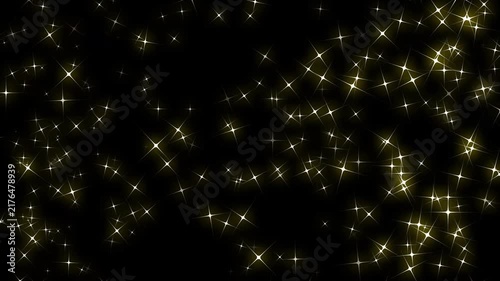 Sparkling gold cross star particles twinkling dynamically, symmetrical festive glitter flash transition overlay animation, magical starry burst motion graphic on black background. 4k video