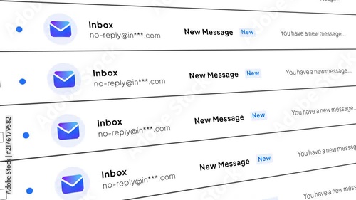 New Email Notification Inbox Message Animation with Blue Mail Icon. Email Notification Animation for Business Communication, Incoming Mail and Digital Messaging