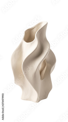 Modern Minimal Ceramic Vase Isolated on White or Transparent Background