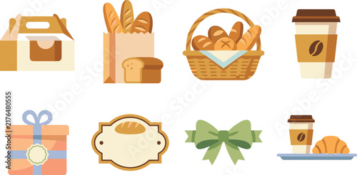 Bakery Bread and Cafe Food Packaging Vector Illustration Set