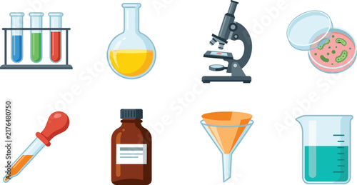 Science Laboratory Equipment and Research Tools Vector Illustration Set