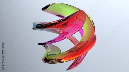 Fotografía Abstract 3d glass shape with colorful refraction and smooth curves
