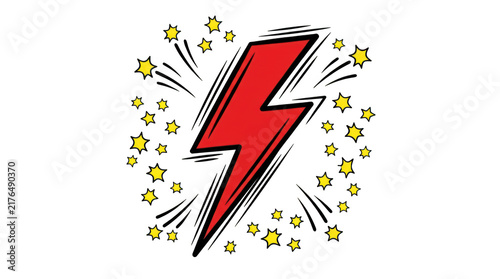 Red lightning bolt comic vector design isolated on transparent background
