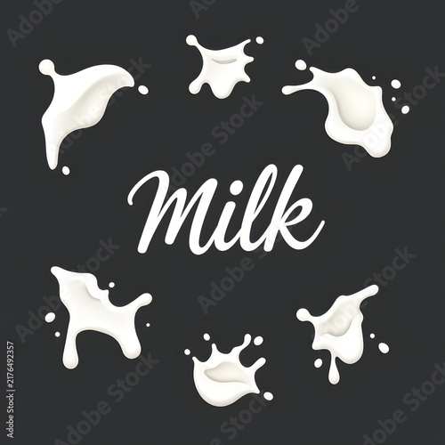 Tapety artystyczne Milk splashes with cursive 'milk' text