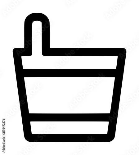 Bild auf Leinwand Hand-traced vector icon of a classic wooden sauna bucket with arched handle, min