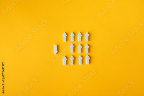Different direction, independent thinking and standing out from the crowd concept