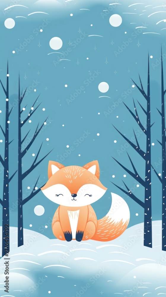 Fototapeta premium Cute fox animal snow outdoors.