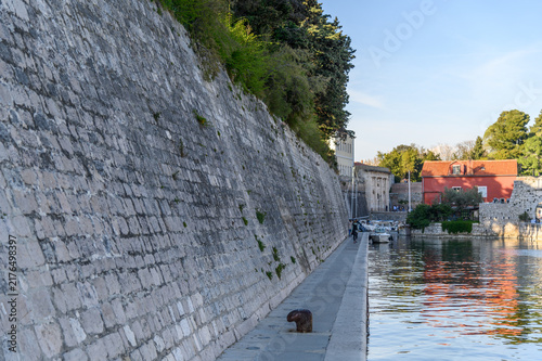 Promenade along the Venetian city walls at the Fosa harbor, Zadar, Croatia