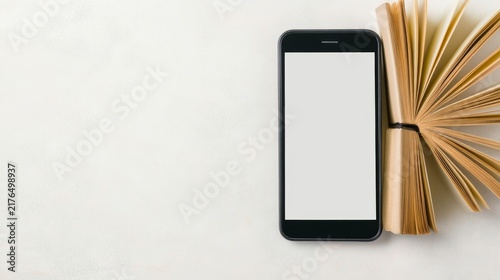 Deep Evening Through a Social Media Content Session: Smartphone Creating Content For Book Review Blank Book Covers â€“ Skyline Study 2
