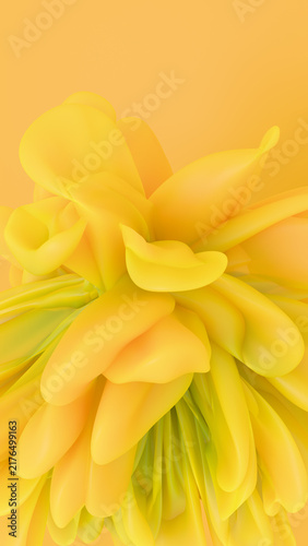 Dynamic bright yellow 3D abstract flower wallpaper with detailed curved petal textures. Excellent for mobile background themes, contemporary digital art, and modern vertical compositions.