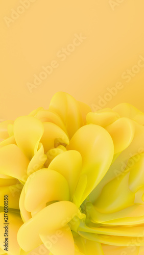 Vibrant yellow abstract flower background featuring smooth curved 3D petals. This modern floral vertical wallpaper is perfect for smartphone screens and creative visual design backdrop.