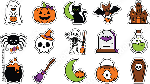  Halloween day silhouettes witch ghosts pumpkins and haunted house vector illustration f