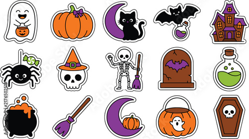  Halloween day silhouettes witch ghosts pumpkins and haunted house vector illustration f