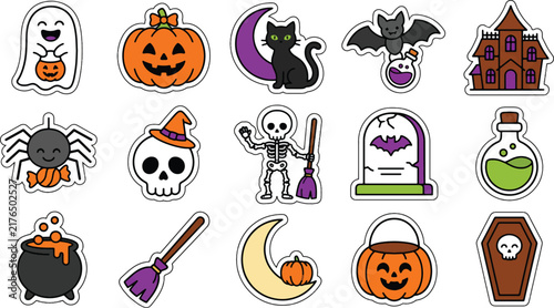  Halloween day silhouettes witch ghosts pumpkins and haunted house vector illustration f