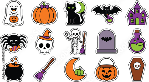  Halloween day silhouettes witch ghosts pumpkins and haunted house vector illustration f